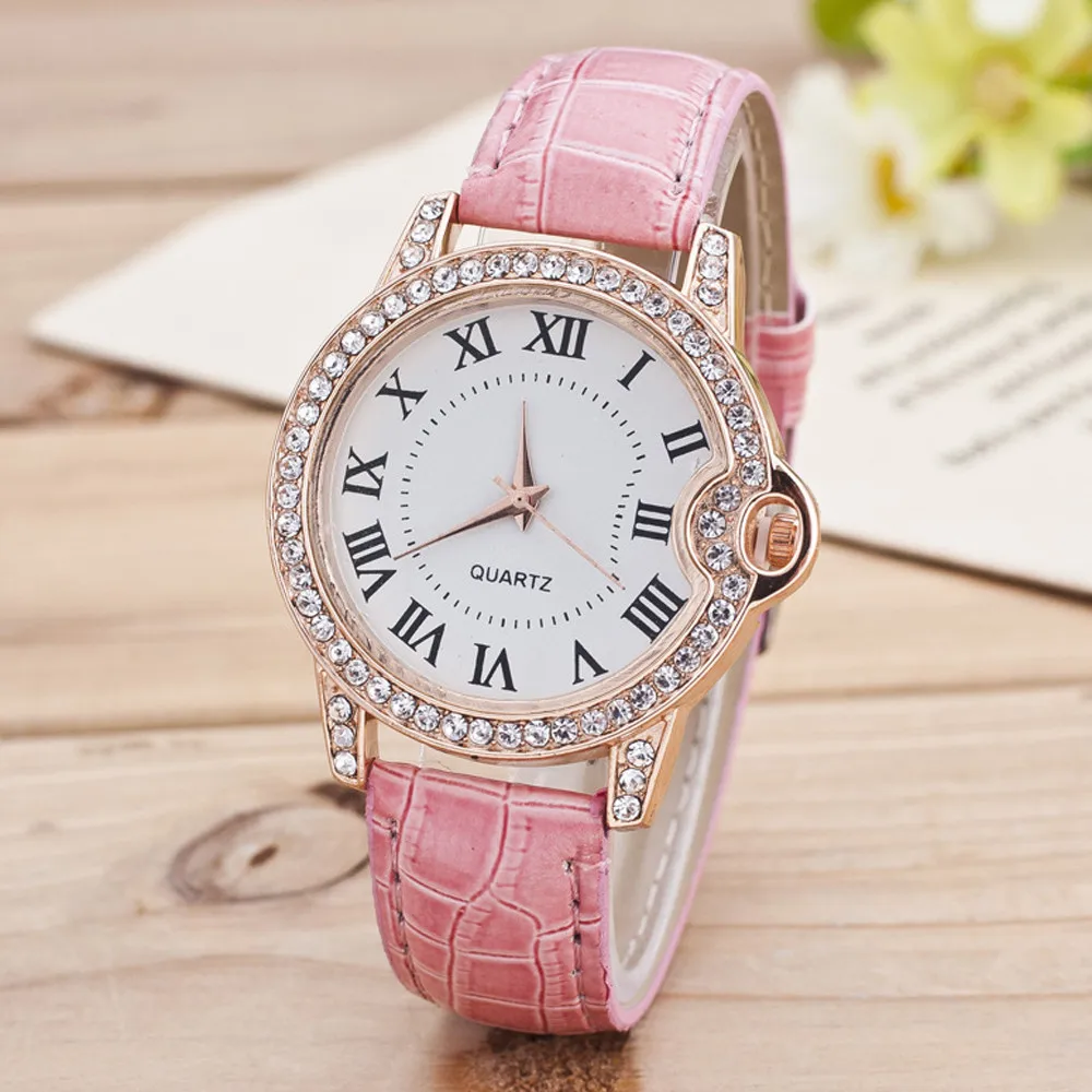

A1452 Watches Fashion New Geneva Women Watch Leather Band Stainless Steel Quartz Analog Wrist Watch Top Gift @F