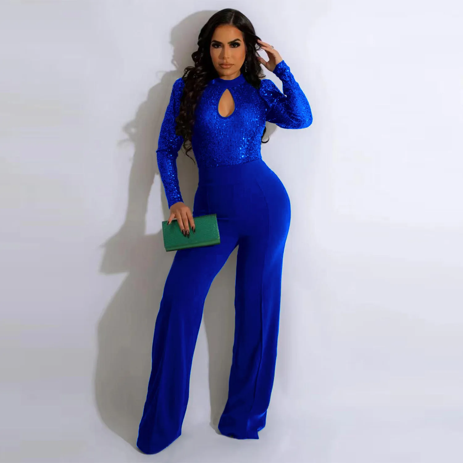 

Женский комбинезон с блестками, элегантный комбинезон со складками и широкими штанинами, Осень-зима 2023