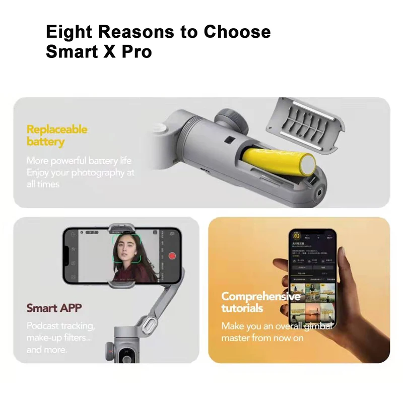 Умный складной трехосевой ручной стабилизатор AOCHUAN Smart X Pro с подсветкой и беспроводной зарядкой для iPhone 13 Max Samsung on.