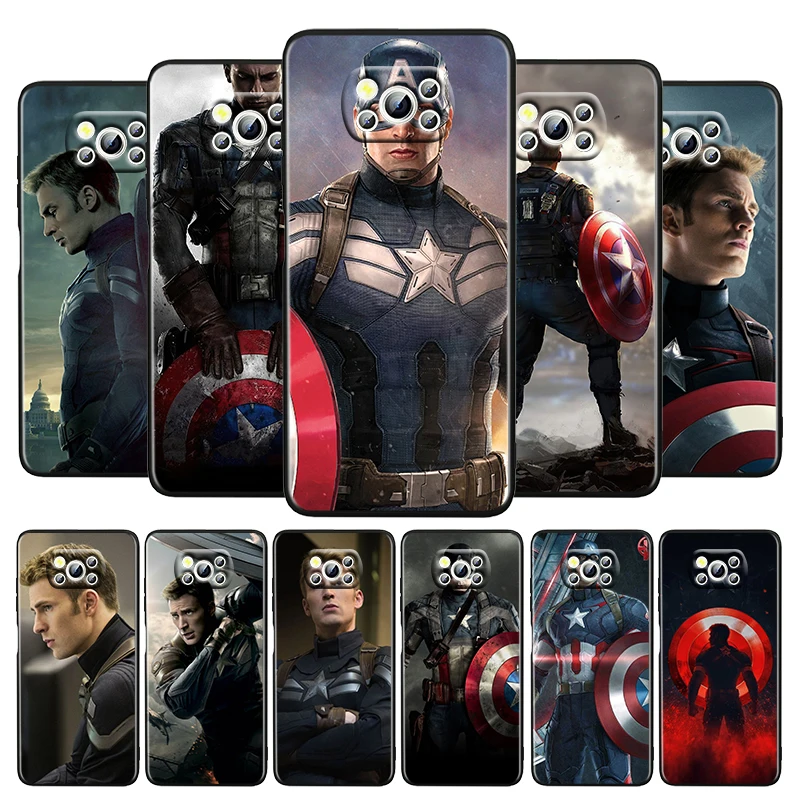 

Marvel Captain America For Xiaomi Poco M4 X3 F3 GT NFC M3 C3 M2 F2 F1 X2 Pro Mi Mix3 Silicone Black Phone Case Coque Cover Shell