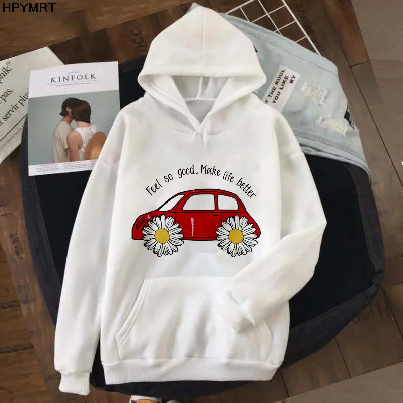 

Spring Autumn new streetwear Fashion Cartoon Sweatshirts car Printed loose comfortable Breathable lady girl oversized Hooded Top