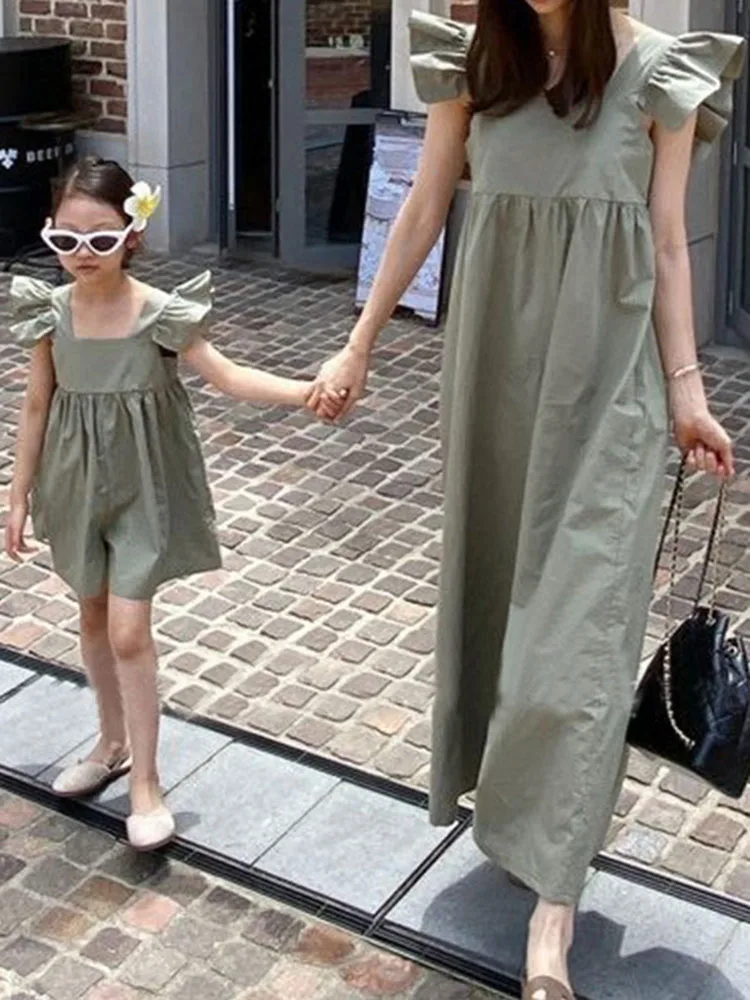 Parent-child Summer Dress New Korean Version of The Lotus Leaf Small Flying Sleeves Mori Mother and Daughter Wide-leg Jumpsuit