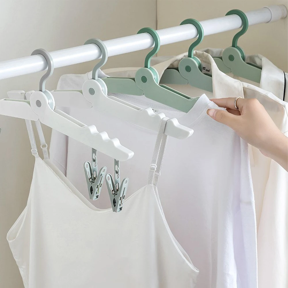 

Travel Folding Hangers Portable Clothes Hanger with Windproof Clips Clothing Plastic Drying Rack for Baby Cloth Dress Pants Coat