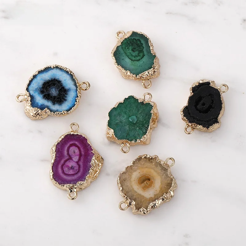 Натуральный необработанный камень кристалл SUOWER позолоченный двойной подвесной