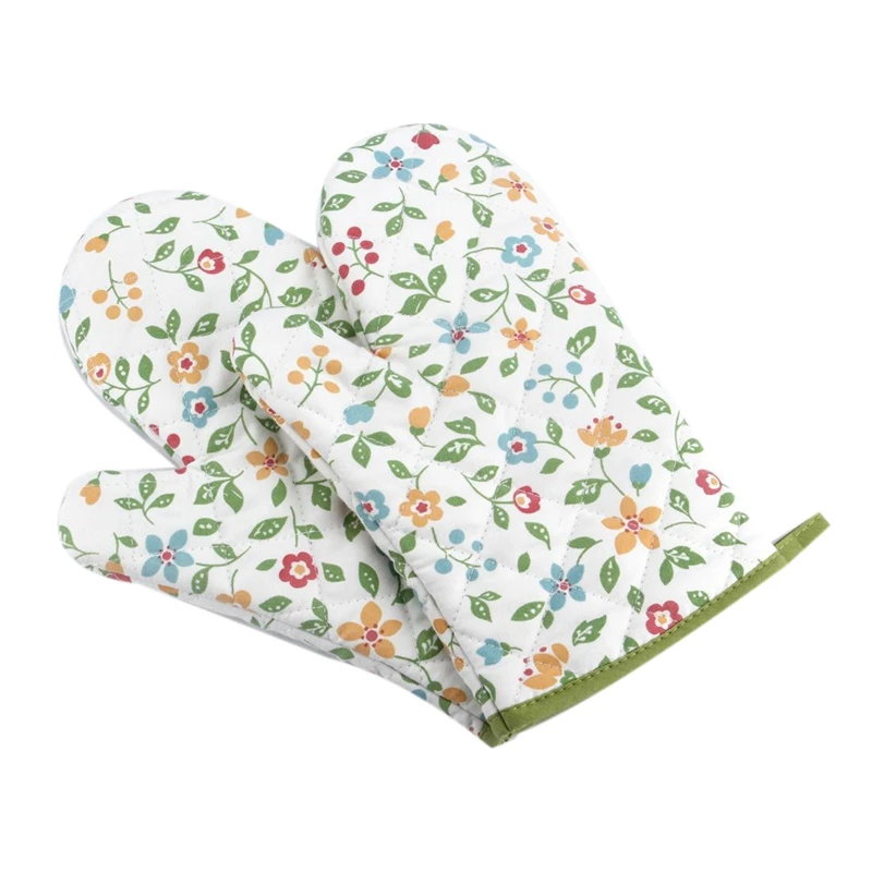 

1 Pair Oven Mitts Floral Kitchen Gloves For Oven Cooking, Grill And BBQ Non Slip Gloves, Cotton Lining & Hanging Loop Green