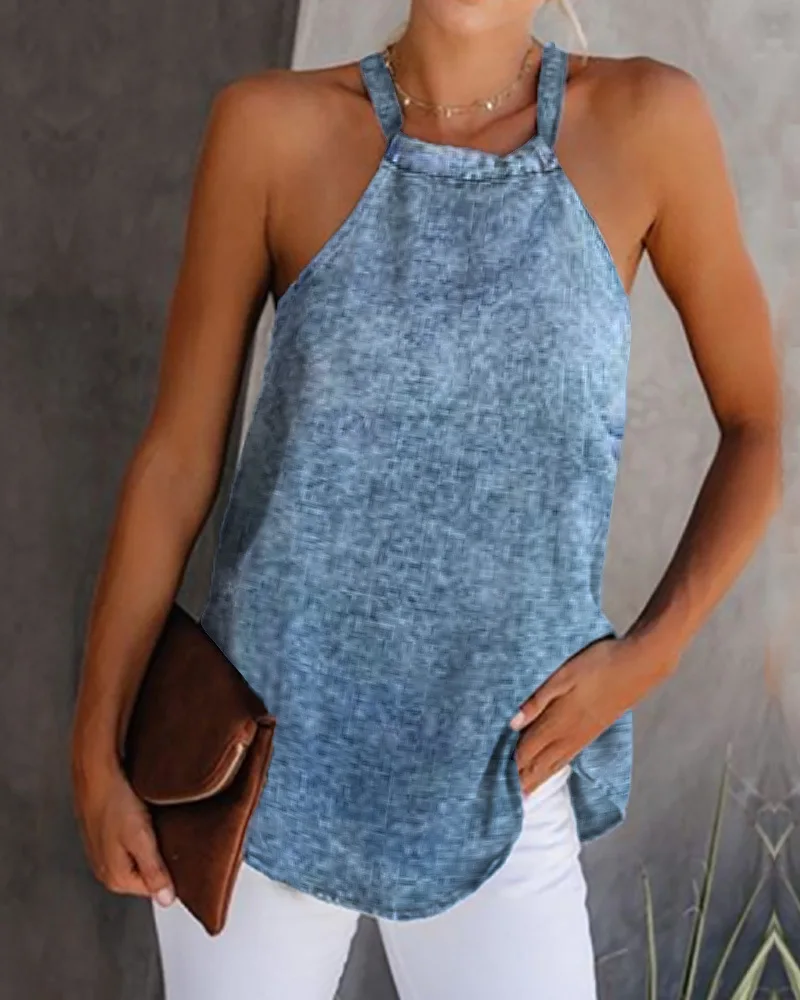 

Halter Denim Casual Tank Top Women Sleeveless Summer Sexy Camis Tanks Tops