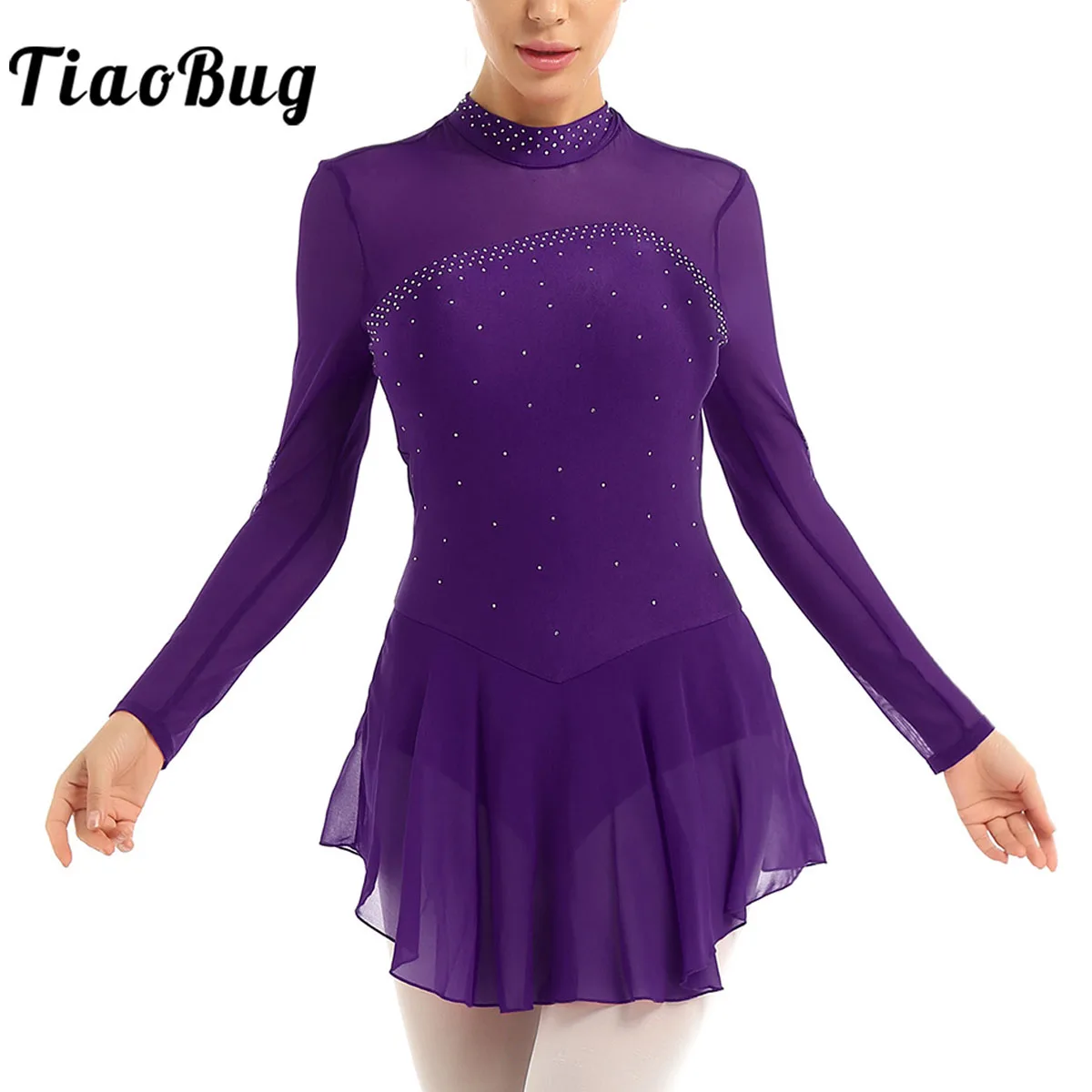 Женское платье с длинным рукавом Сетчатое для фигурного катания балетное трико