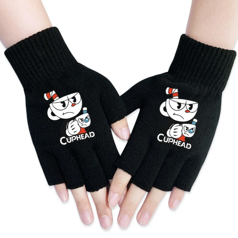 

Cartoon Anime Half-finger Gloves Cuphead Men Women Adult Unisex Autumn Winter Warm Glove