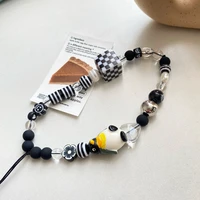 creative cartoon lovely penguin personality beaded mobile phone chain anti lost black pendant accessories women exquisite gift