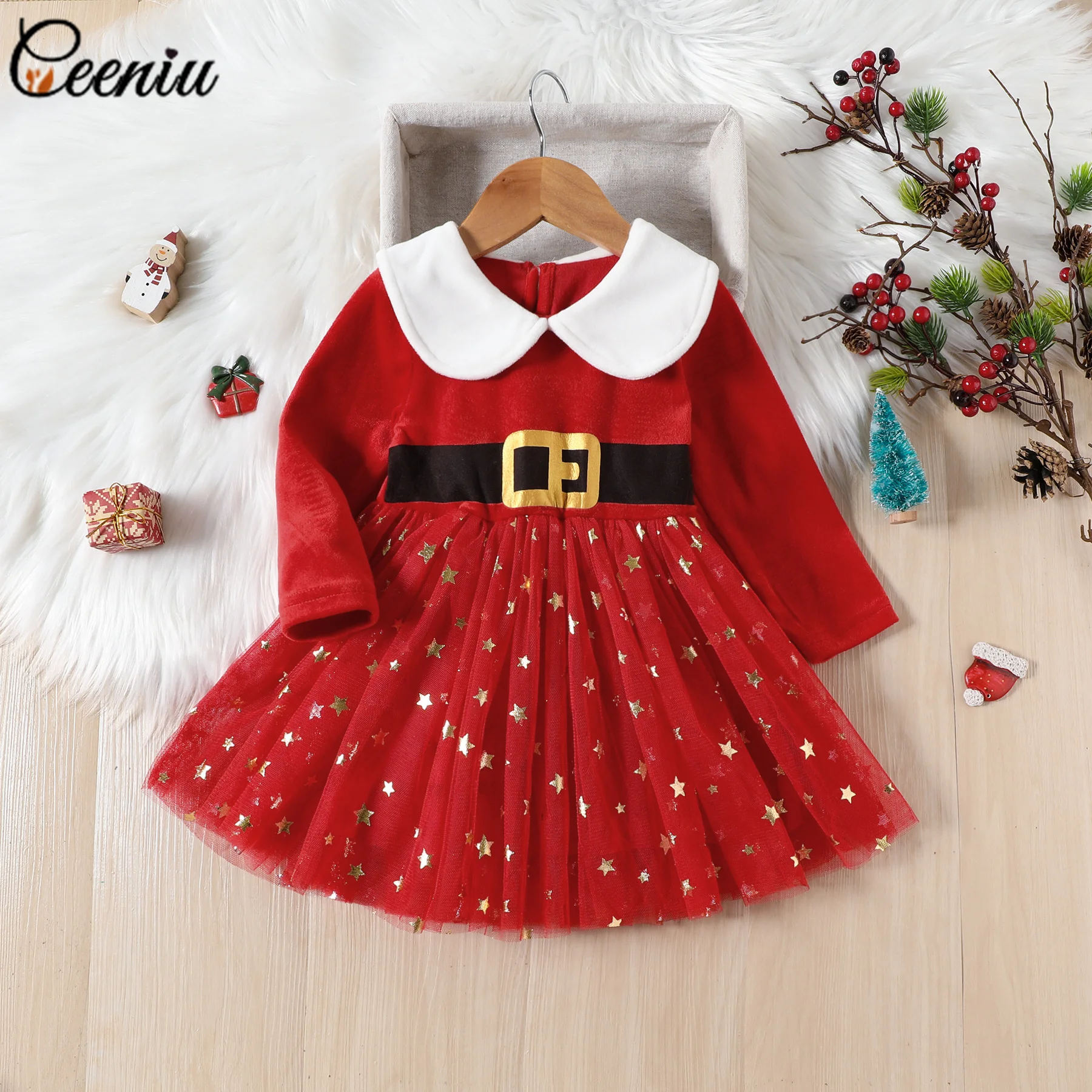 

Ceeniu От 1 до 5 лет, рождественские платья для девочек, красное бархатное платье, новогодний костюм для малышей, детское рождественское платье