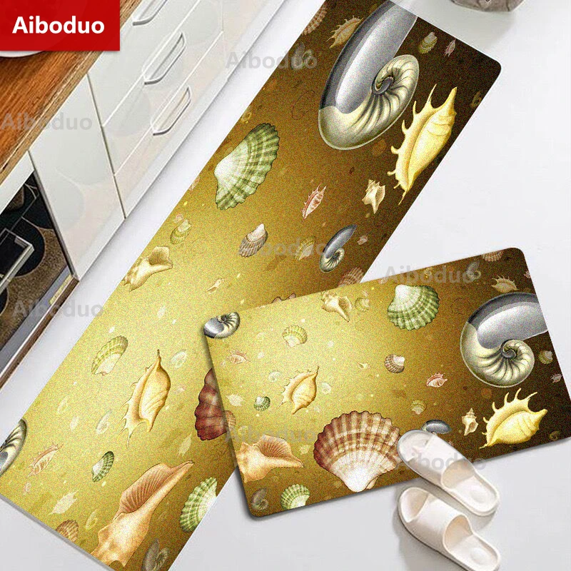 

Seashell Ocean Kitchen Rug Non Slip Washable Kitchen Door Floor Area Carpet Soft Super Absorbent Mat for Bathroom 2-Piece Set