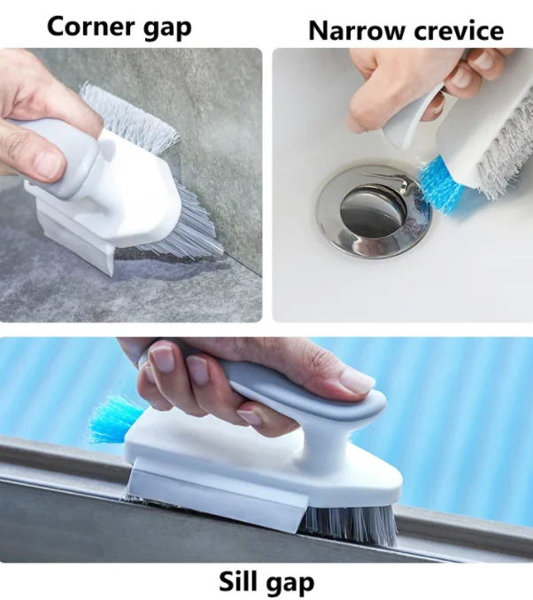 

4 In1 Scrubber Brush Bathroom Kitchen Floor Scrubbing Brush with V-Shape Stiff Bristles for Window Crevices Brush Cleaning Tool