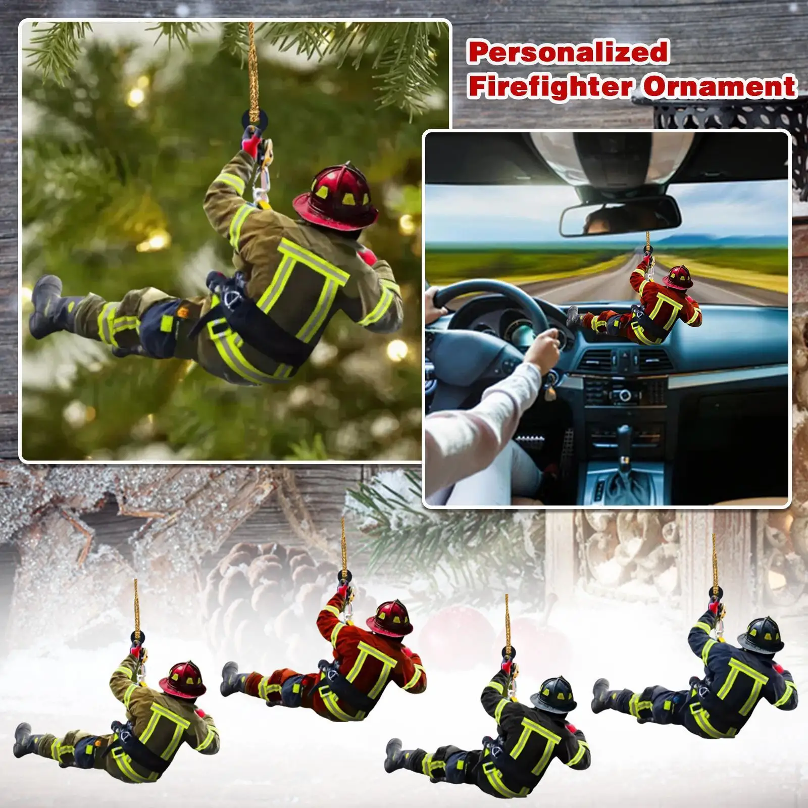 

Personalized Christmas Firefighter Pendant Christmas Wooden Tree Car Fire Peripheral Home Pendant Decoration Creative Keych Z7I4