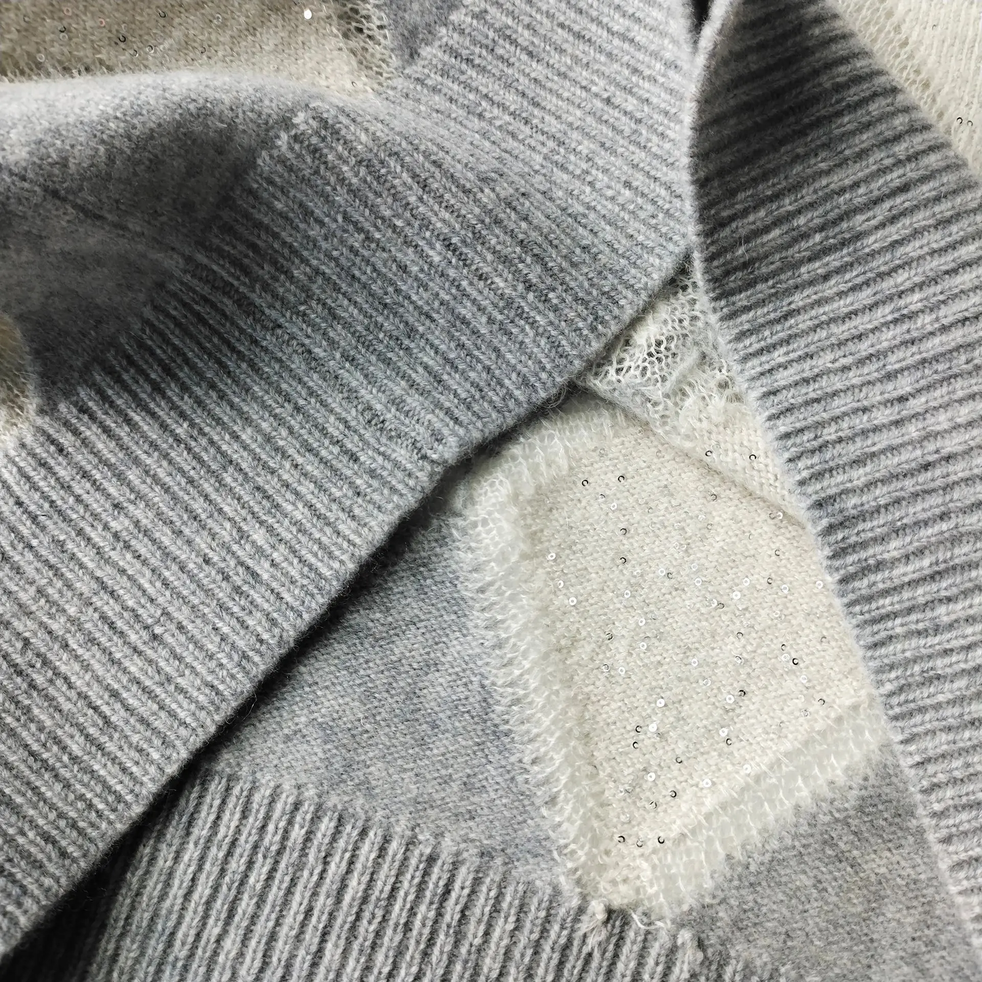 Шерстяной мохеровый свитер для женщин осень-зима ромбические блестки ажурный