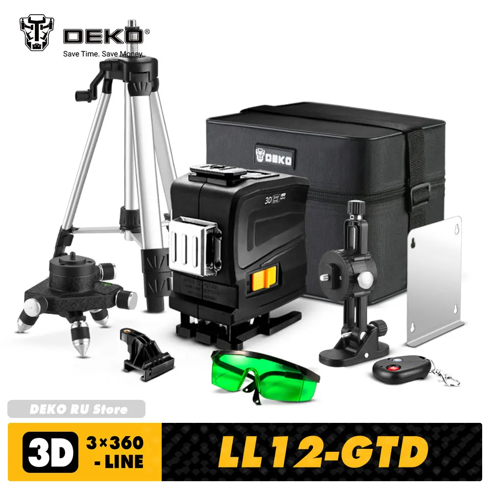 

DEKO LL12-GTD 3.7V 3X360 LASER LEVEL GREEN HORIZONTAL/VERTICAL LINES WITH REMOTE CONTROL SELF-LEVELING CONSTRUCTION TOOLS