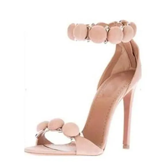 Women Stiletto Thin High Heels Ankle Strap Sandal Rivet Bridal Evening Party Dress Shoes Fashion Plus Size Lady Sandals 9-I-SL-1