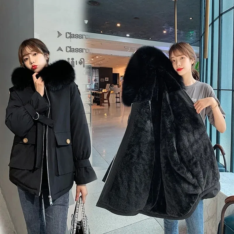 2021 New Fashion Winter Jacket Parkas Thick Warm Parkas Women Coat Elegant Fur Lining Hooded Jackets Female Outwear Snow Wear