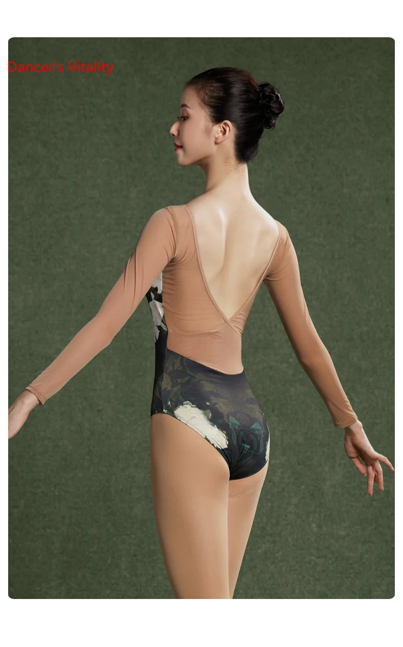 Балетный цельный гимнастический купальник для женщин и взрослых с принтом