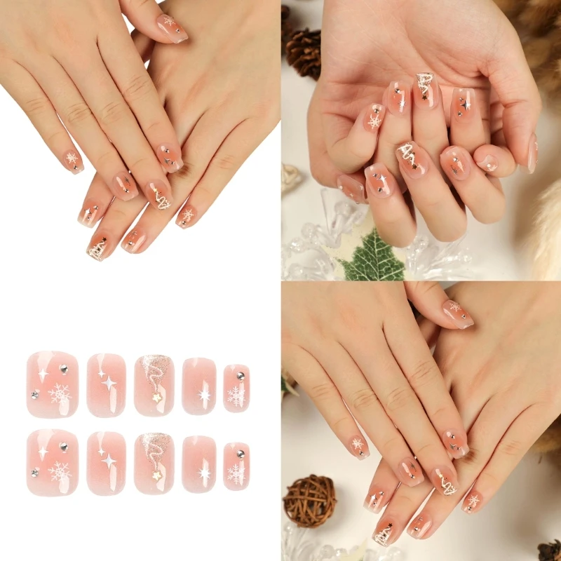 

Christmas Extensions Long lasting Short Fake Nails Press on Nails Easy to Wear for Women