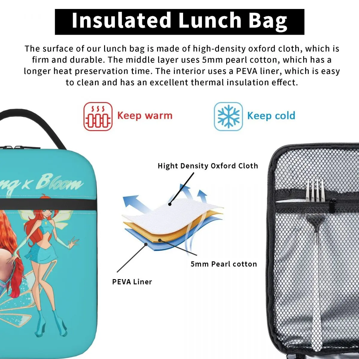 Теплоизолированная обеденная сумка Chaeyoung X Bloom для работы kpop двойная портативная
