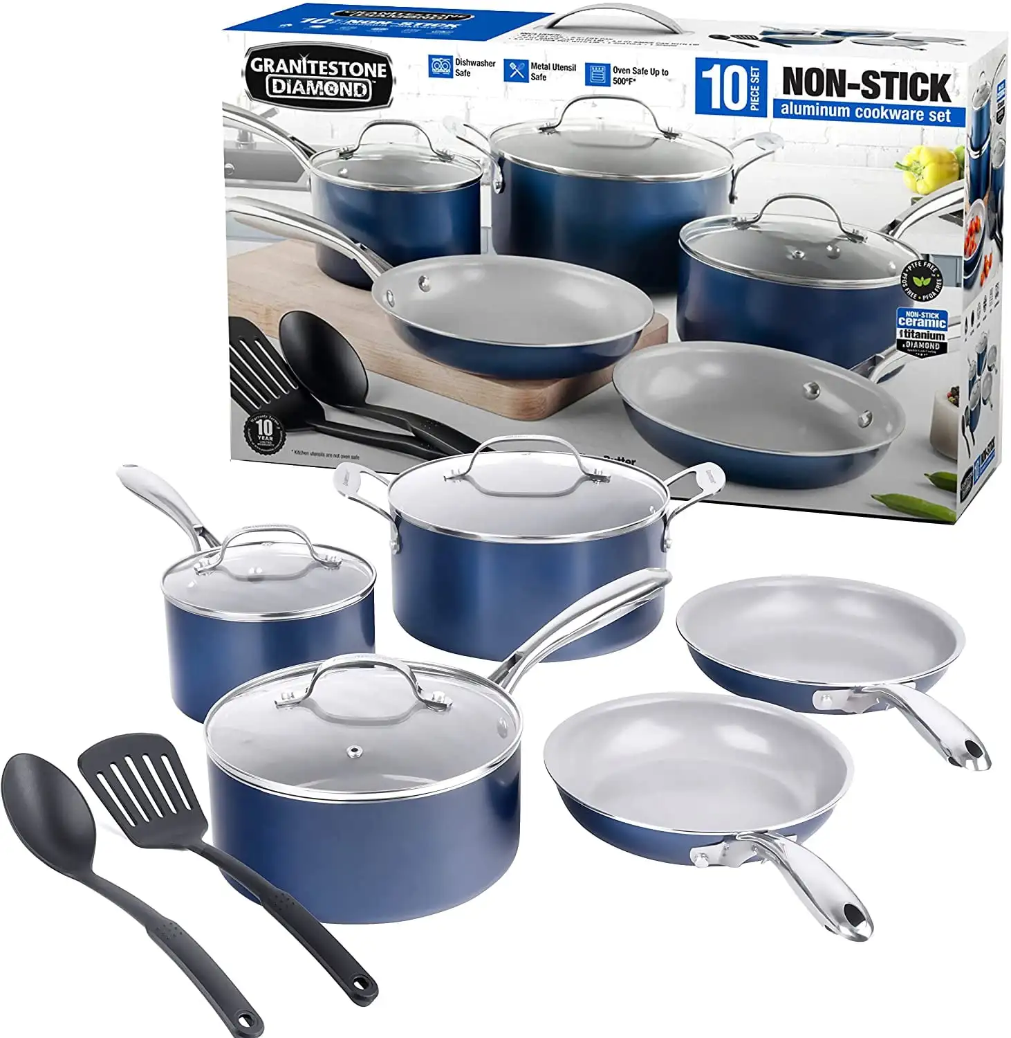 

Granitestone Pots and Pans Set Ceramic Nonstick Cookware Set 10 Pcs