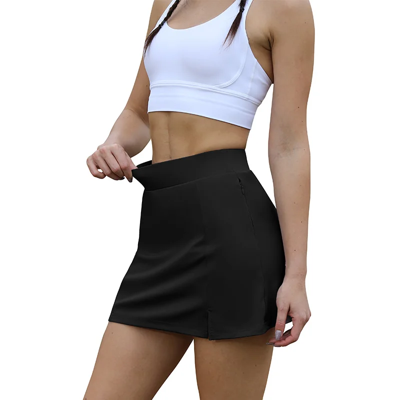 CUGOAO Women Tennis Skorts Sport Yoga Shorts Skirt Solid Color Anti Exposure Fitness High Waist Shorts Sportswear Pockets Skorts images - 6