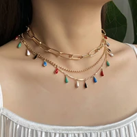renya rainbow water drop enamel necklace link chain beads chain layered necklace for women girl fashion jewelry accessories gift