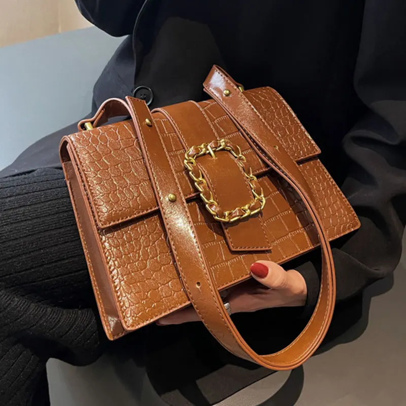 

Винтажные роскошные квадратные сумки через плечо из искусственной кожи для женщин, однотонная женская дизайнерская сумка с клапаном, тренд...