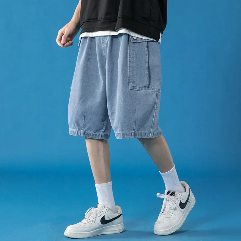 Spot2021Amoi Unisex Style Monma Extra Large Size Men's Casual Multi-Bag Lantern Baggy Denim ShortsND8205-P45