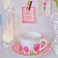 hand painted flower ceramic coffee cup home office mug with saucer handmade cup creative breakfast mugs espresso koffie kopjes