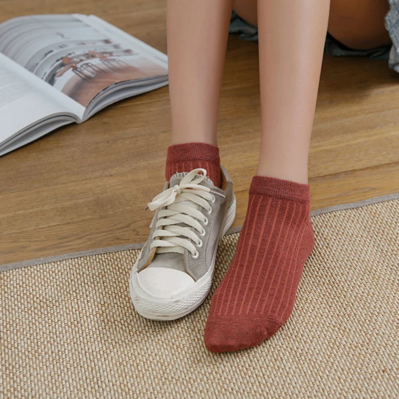 5Pair Women Socks for Summer Autumn Classic Black White Gray Short Socks Solid Color Cotton Low Cut Ankle Socks