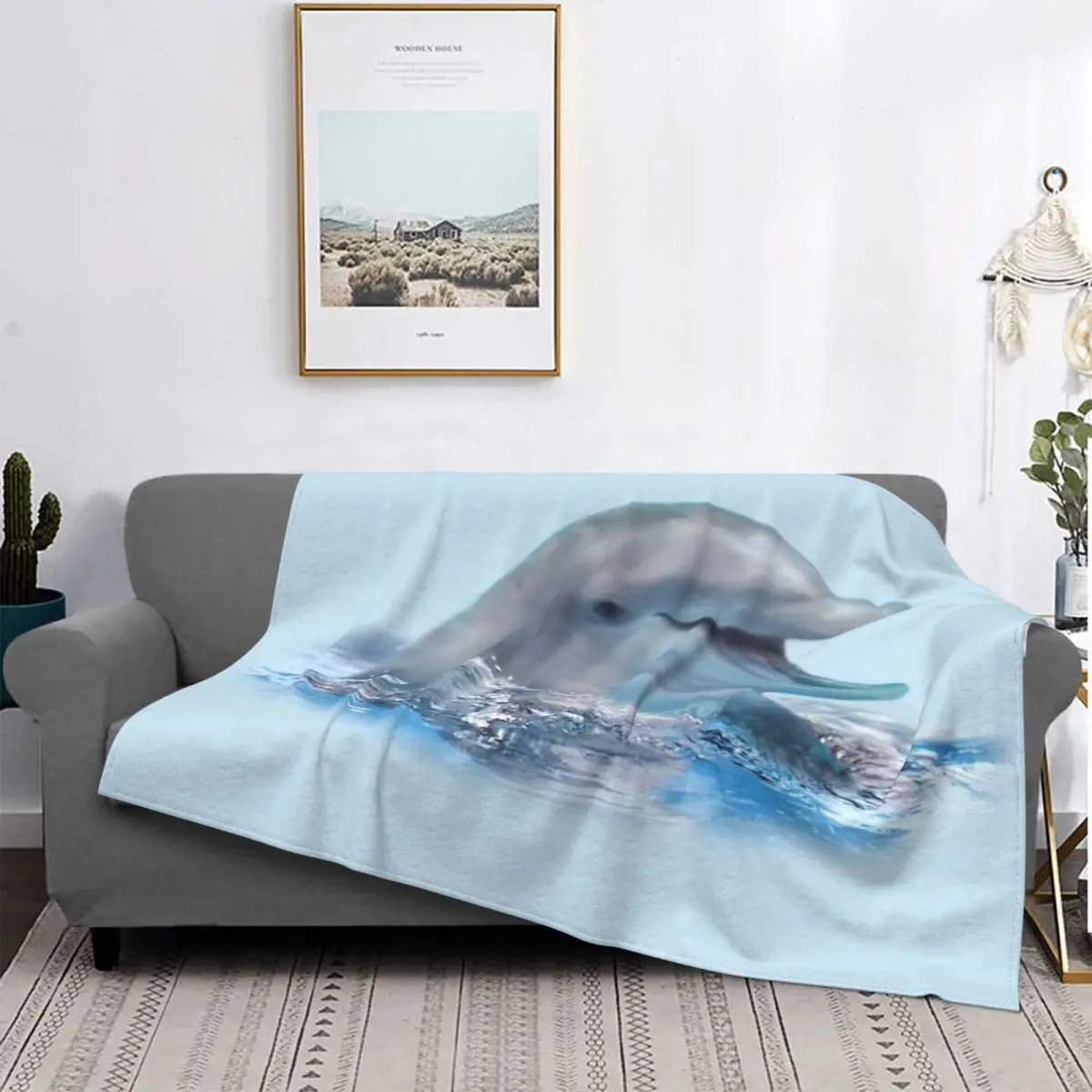 

Manta de delfín feliz, para cama colcha, cubierta a cuadros, manta de playa con capucha, toalla de playa de lujo