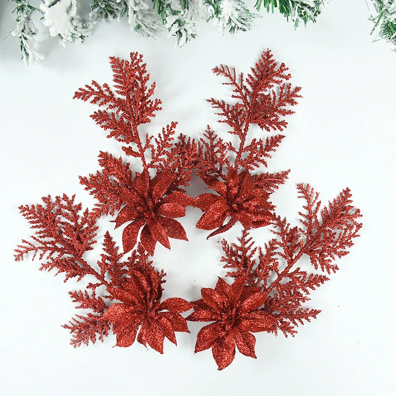 

2Pcs Christmas Tree Ornament Flower Glitter Flower Simulation Plant Berry Christmas Tree Decorations New Year Decor