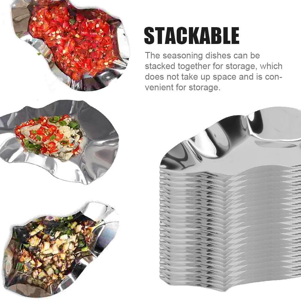 

Sauce Dish Portable Stainless Steel Appetizer Tray Roast Spice Seasoning Plates Condiment Washable Dipping Household Kitchen