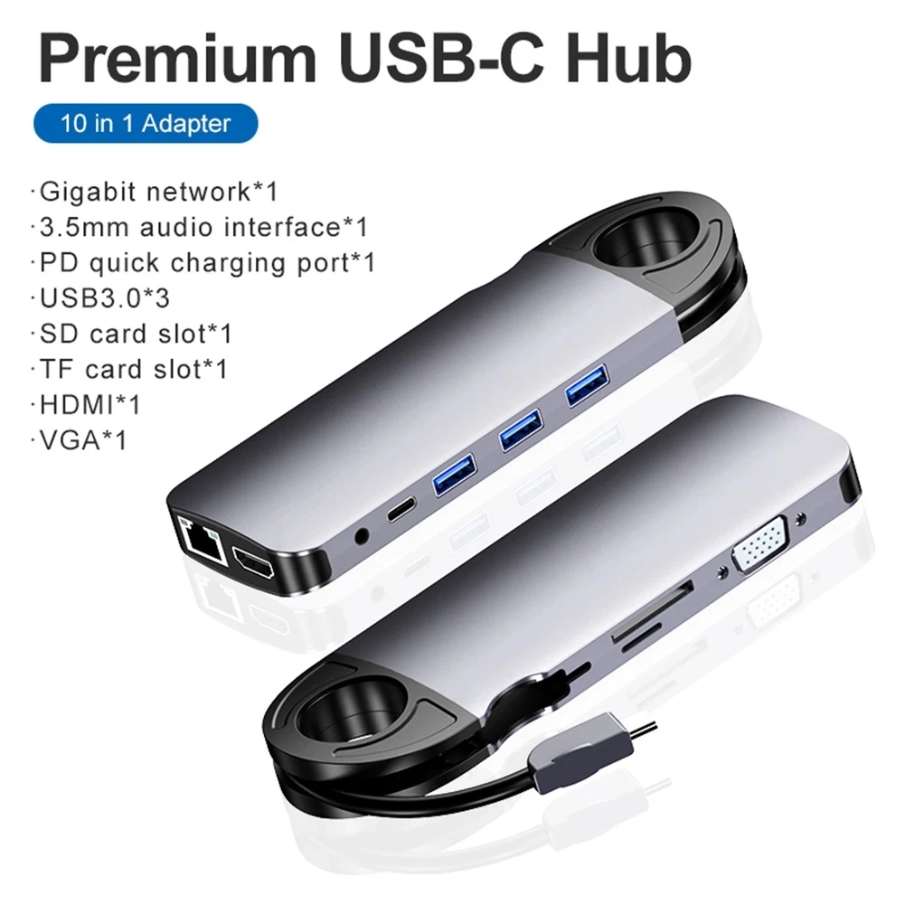 

USB C HUB Type-C to PD 4K HDMI VGA USB 3.0 Ethernet SD/TF Card Reader