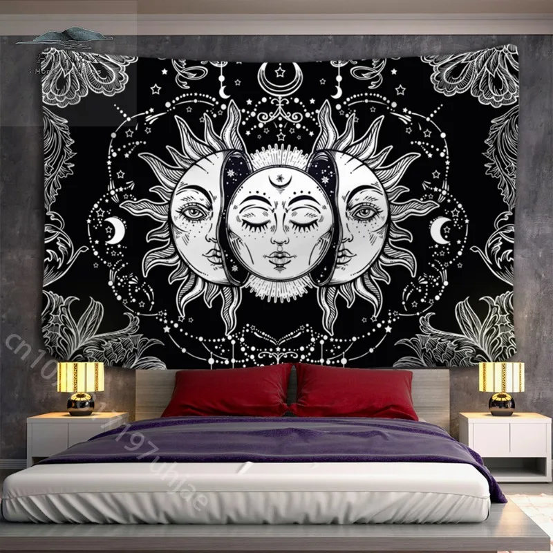 

Mandala Tapestry White Black Sun and Moon Tapestries Wall Hanging Tarot Hippie Walls Art Decoration Home Decorations Dorm Decor