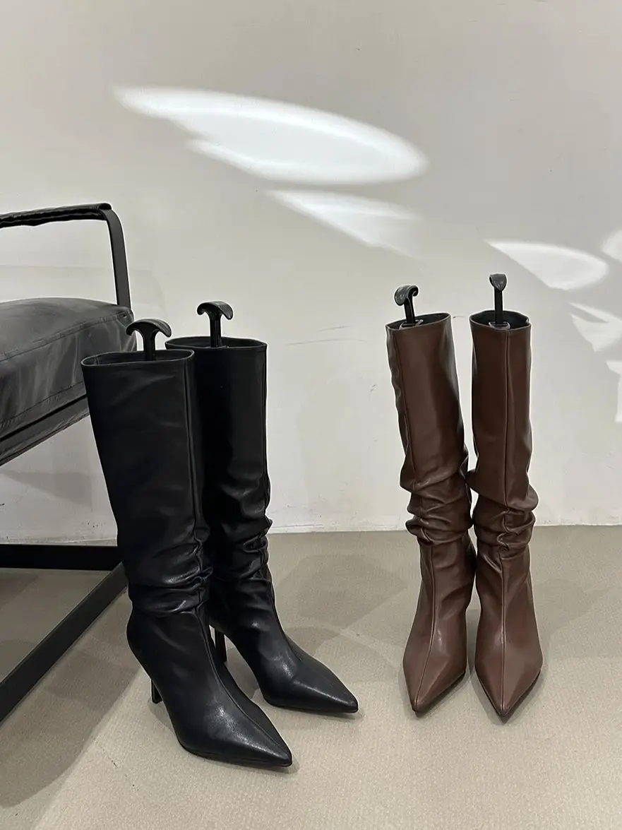 

Ботинки Челси женские с острым носком, классические туфли на тонком высоком каблуке, черные, коричневые, Размеры 35-39, для осени и зимы