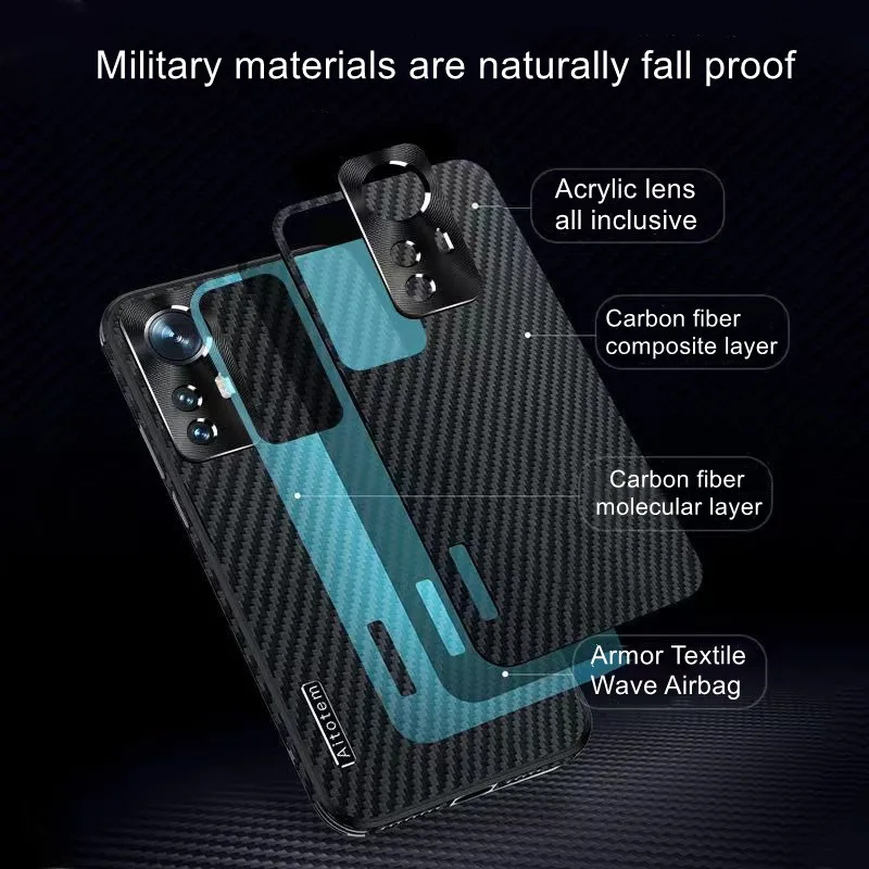 

Shockproof Armor Case for Xiaomi Mi 12 Pro Cases Carbon Fiber Ultra Thin Aramid Fiber Back Cover for Xiaomi Mi 12 Pro 12X Fundas