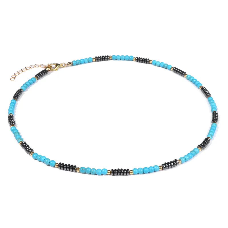 

4mm Turquoises Beads Hematite Necklaces For Women Men Natural Stone Necklace Adjustable Chain Black Labradorite Chocker Jewelry