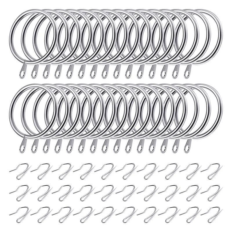 

30 Pcs Metal Drapery Curtain Rings Curtain Hanging Rings And 30 Pcs Curtain Drapery Pin Hooks For Window Shower Curtain
