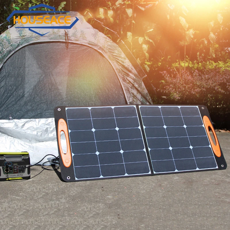 

HOUSEACE 100W Waterproof Solar Panel Portable Outdoor Fast Charge Solar Folding Charger With Handle Camping Accessories GSP-100W