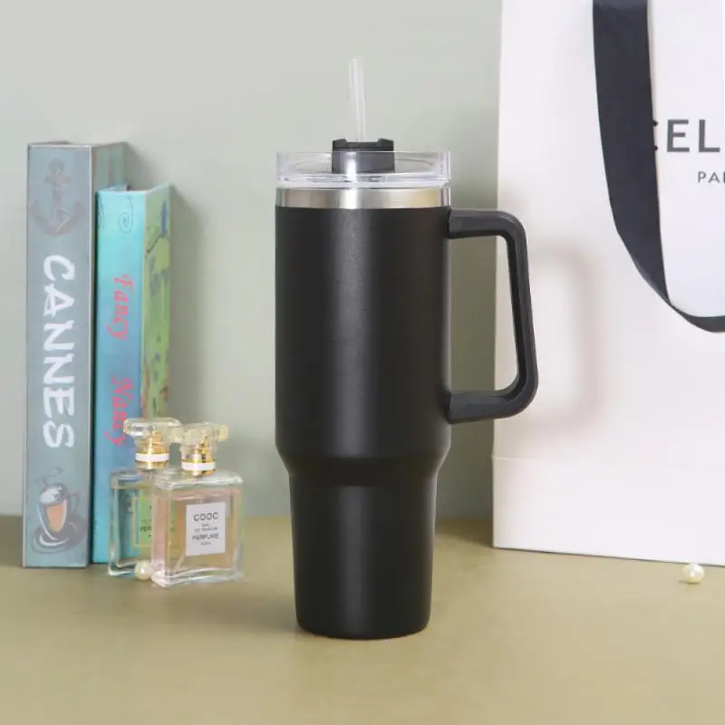 

1200ml Handle Large Capacity Stainless Steel Coffee Thermos Mug Car Cup Travel Tumbler Cup hot water bottle with straw Hot Sale