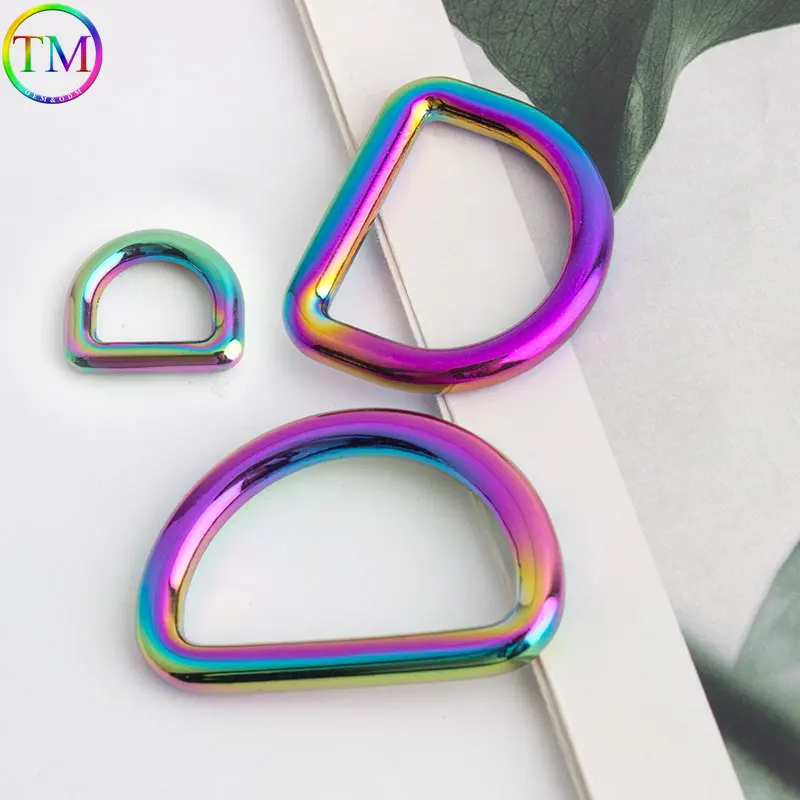 10mm 25mm 38mm Rainbow Metal D Buckles Lobster Clasp D Ring Chain Buckle Connectors For DIY Bag Purse Strap Belt Accessories