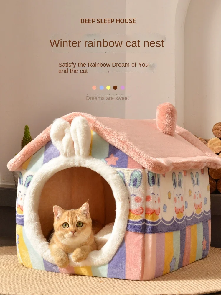 

Cat Nest Winter Warm House Villa House Type Closed Four Seasons Universal Removable and Washable Kennel Pet Cat Supplies