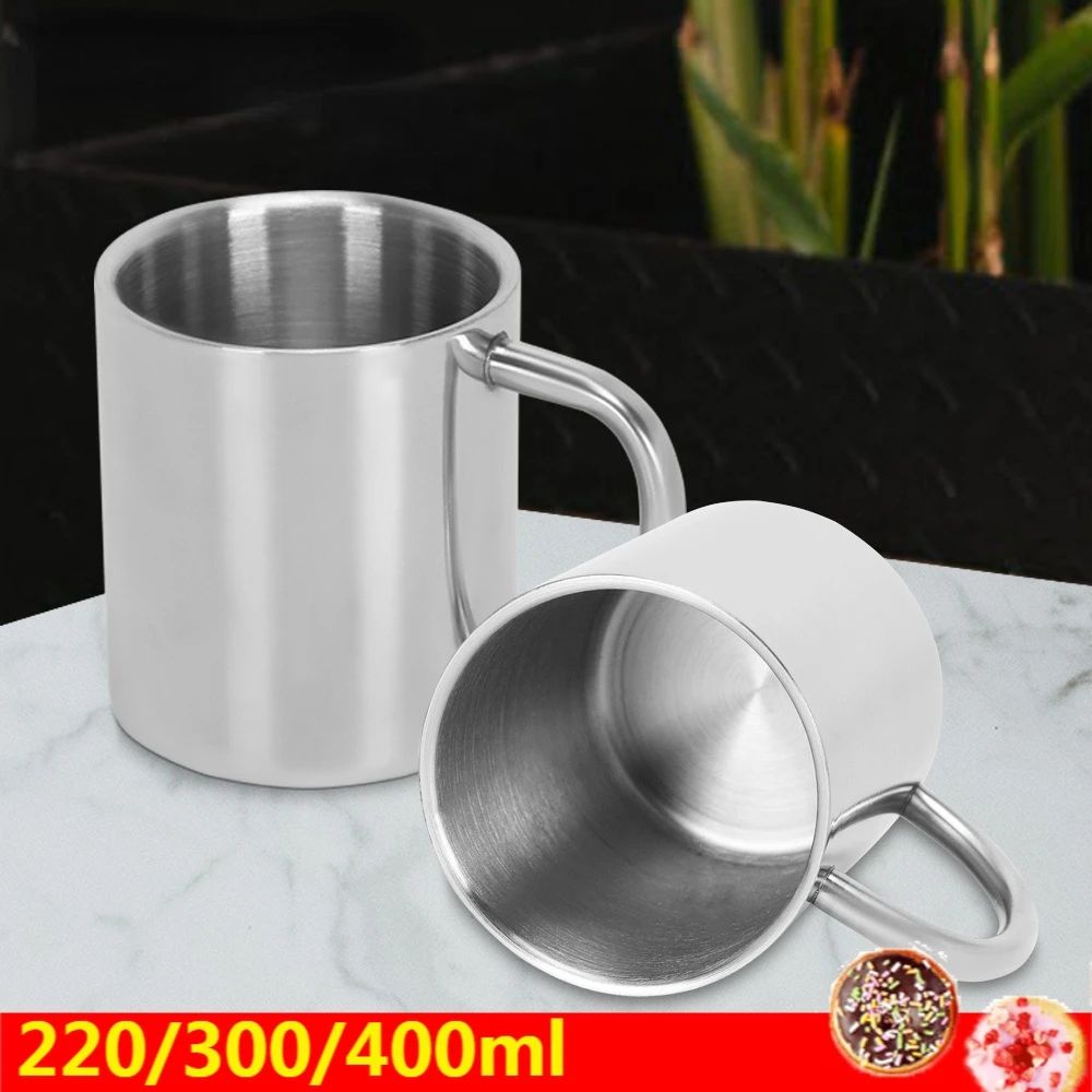 

Thickened Double-layer Stainless Steel Coffee Tea Cup With Ears Heat Insulation And Anti-scalding Beer Tea Juice Drinking Cup