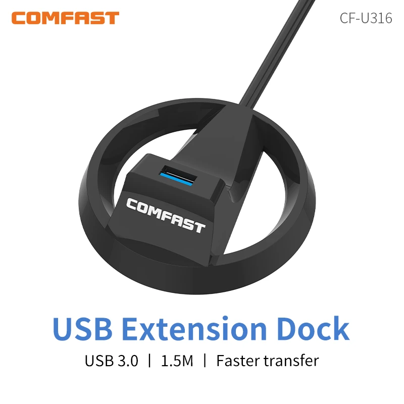 

Black USB Extension Cable Base USB3.0 1.5M Copper Shielding Line Anti-Interference Usb-Port Extender for Desktop Wifi Adapter