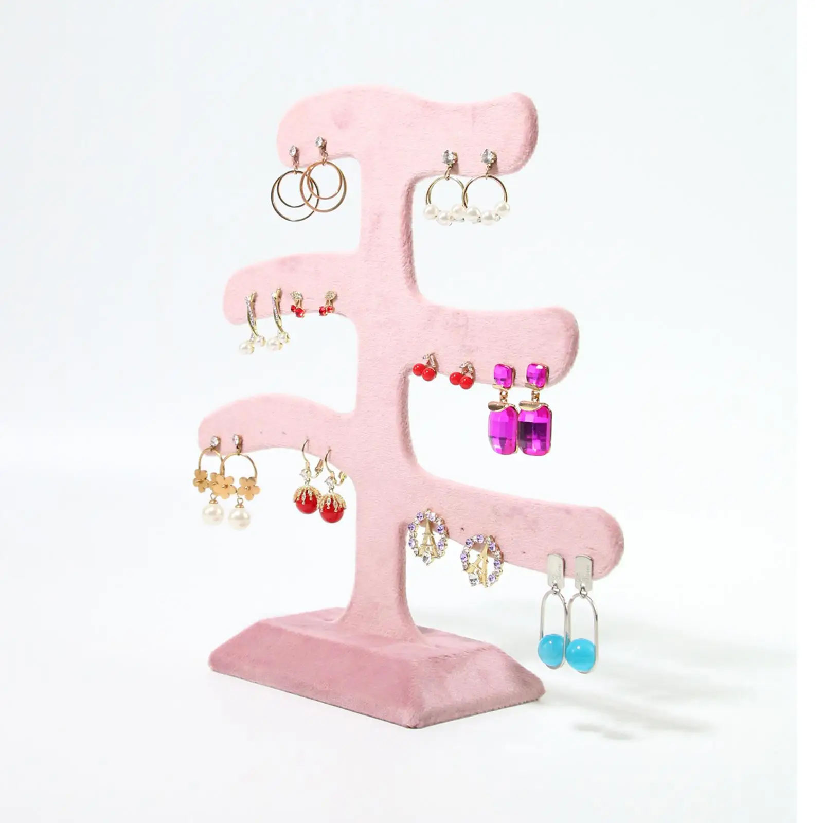 

3 Tier Earrings Holder Stand Flannel Jewelry Display Hanging Rack Organizer Tree for Ear Studs Showcase Shops Photography Props