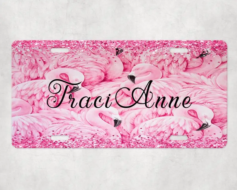 

Personalized Pink Flamingo Aluminum Front License Plate