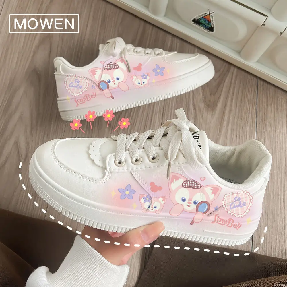 

LinaBell Graffiti White Shoes Girl Breathable Skate Shoes Student All-Match Ins Cute Sneakers Child Accessories Student Gifts