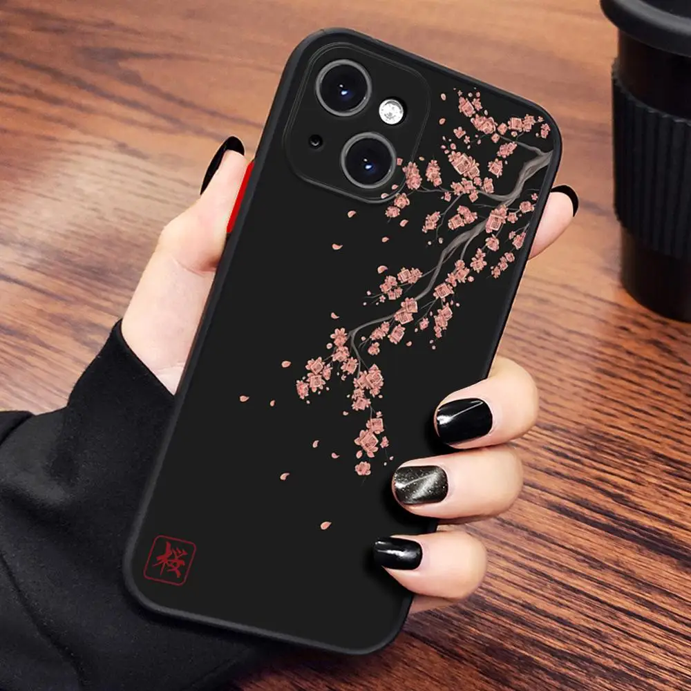 Розовый чехол для телефона Сакура в японском стиле iPhone 15 14 11 12 Pro 13 16 MAX XR XS